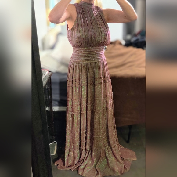 BHLDN Juniper Tiered Backless High-Neck Gown Purple Metallic NEW w/tags - Picture 2 of 6